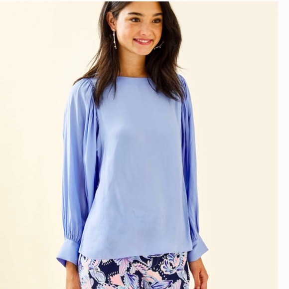 Lilly Pulitzer Tops - Lily Pulitzer Periwinkle Maisel Island Satin Blous